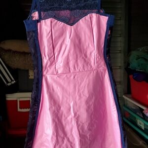 Pink Latex dress with Navy Lace inserts